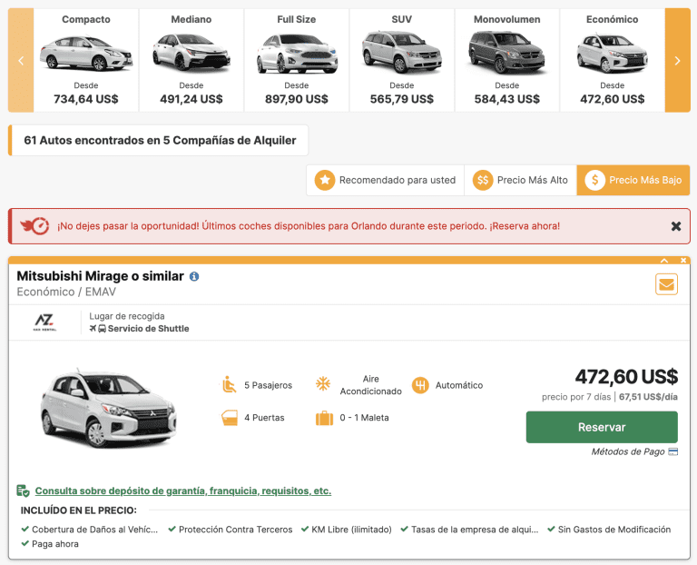 Renta de autos en Orlando